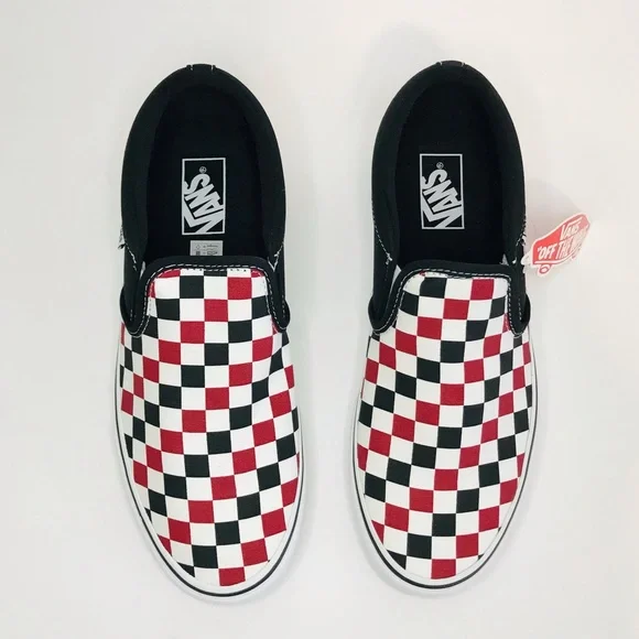 New! Vans Asher Men’s Skate Shoes Chili Pepper Black Check Slip On Sneakers - Picture 6 of 13
